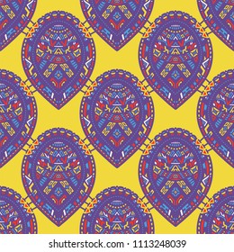Geometric, hand drawn seamless pattern in ethnic style. Tribal, folk traditional motifs. For fabrics, wallpaper and other things. Vector illustration.