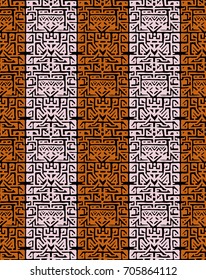 Geometric, hand drawn seamless pattern in ethnic style. Tribal, folk traditional motifs. Aztec, Peruvian, Mayan, Mexican, Native American. Vector illustration.