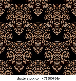 Geometric, hand drawn seamless pattern in ethnic style. Tribal, folk traditional motifs. Aztec, Peruvian, Mayan, Mexican, Native American. Vector illustration.