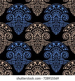 Geometric, hand drawn seamless pattern in ethnic style. Tribal, folk traditional motifs. Aztec, Peruvian, Mayan, Mexican, Native American. Vector illustration.