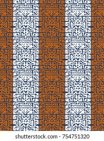 Geometric, hand drawn seamless pattern in ethnic style. Tribal, folk traditional motifs. Aztec, Peruvian, Mayan, Mexican, Native American. Vector illustration.
