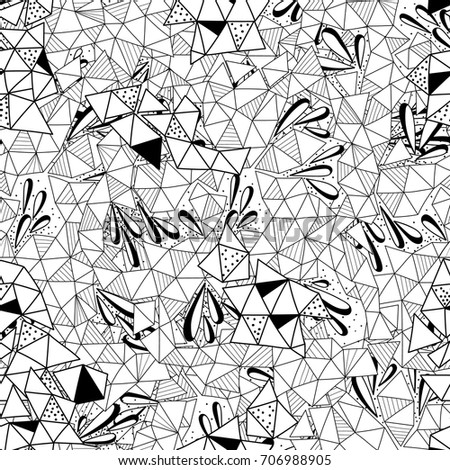 Geometric hand drawn seamless  pattern. Abstract triangles and drops  background.
