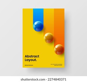 Geometric handbill A4 vector design template. Multicolored 3D balls company brochure illustration.