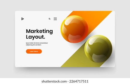 Geometric handbill design vector template. Isolated 3D spheres horizontal cover concept.
