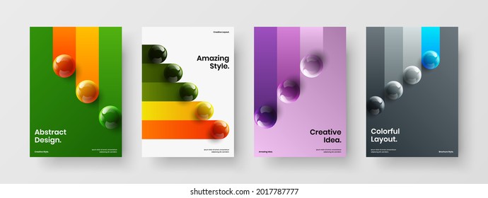 Geometric handbill vector design illustration collection. Colorful 3D balls poster template composition.
