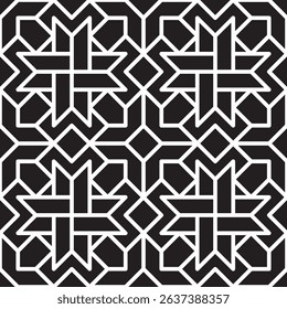 Geometric Handdrawn Floral Seamless Pattern in Black and White Color Scheme