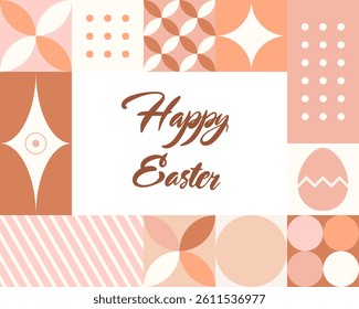 Geometric Happy  Easter greeting card. Abstract background with egg and flower. Vector illustration