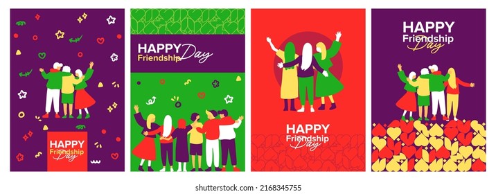 Geometric happy friendship international day. 30 July book cover vector collection