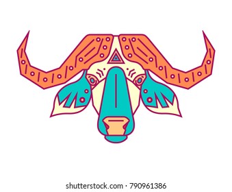 Geometric head of bull. Simple forms. Animal cute logo. Flat style