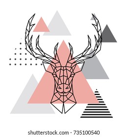 Geometric head of a deer on a Scandinavian background. Scandi style.