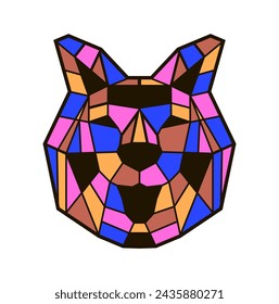 Geometric head of a dog in the pop art style is multi colored. Abstract polygonal style. Linear contour for tattoo, logo, T-shirt design, etc. Vector