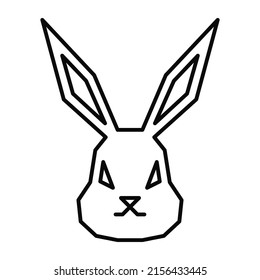 Geometric Head Rabbit Outline Style With Editable Stroke. Bunny Head For Face Mask Template Vector Illustration Isolated