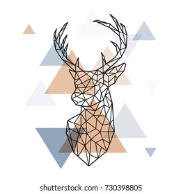 Geometric head of the Scandinavian deer. Polygonal style. Scandinavian style.