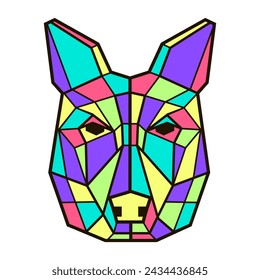 Geometric head of a shepherd dog in the pop art style is multi colored. Abstract polygonal style. Linear outline for tattoo, logo, T-shirt design, etc. Stock vector illustration 
