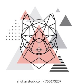 Geometric head of a wolf on a Scandinavian background. Scandi style.