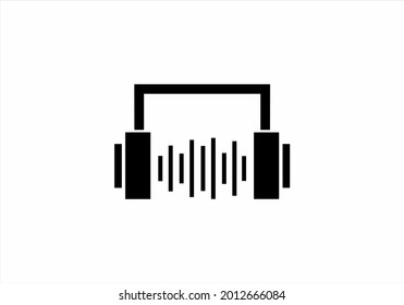 icono de auriculares geométricos y logotipo en blanco y negro