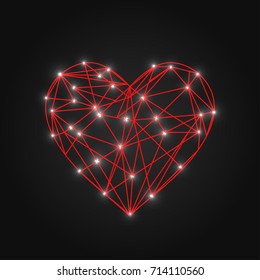 Geometric heart background with lines dividing to triangles