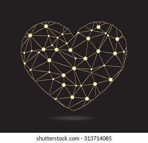 Geometric heart background.Wireframe heart vector illustration.