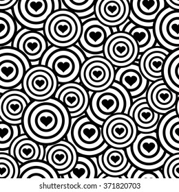 geometric heart and circles seamless pattern. Vector Illustration