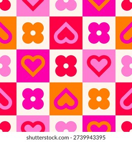 Geometric heart and flower with square seamless pattern design background.