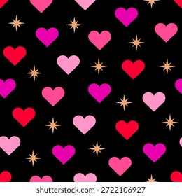 Geometric heart with gold star seamless pattern design for valentine’s day background.