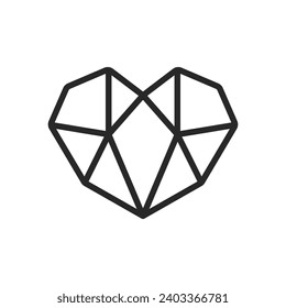 Geometric Heart Icon - Abstract Triangular Linear Vector Pictogram for Valentine's Day and Contemporary Art Illustrations