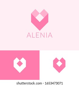 Geometric heart logo design concept. Love logomark illustration. Can representing romance, valentine, woman.