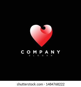geometric heart logo design vector, combined red and little bit white color in black background. change able color and work well in both dark and light background