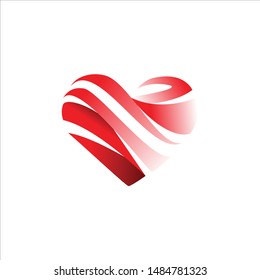 geometric heart logo design vector, combined red and little bit white. change able color and work well in both dark and light background