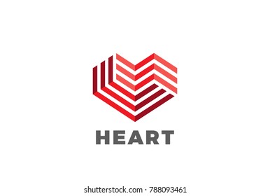 Geometric Heart Logo Design Vector Template Linear Style. St. Valentine Day Of Love Concept Icon. Cardiology Logotype.