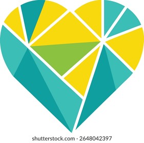 Un coeur géométrique fait de triangles colorés isolés sur fond blanc