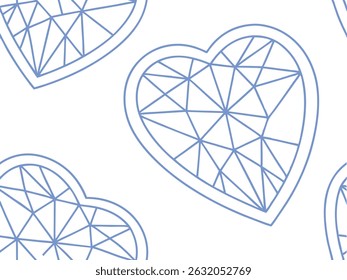 Geometric heart pattern with faceted lines in soft blue on white background. Modern polygonal design perfect for digital prints, textiles, and romantic-themed graphics. Minimal and elegant abstract 