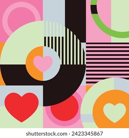 Geometric heart pattern. Seamless pattern for holiday packaging for lovers colored pink. Vector file design element for holiday paper and other products.