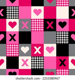 Geometric heart and plaid with square seamless pattern design for valentine’s day.