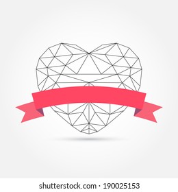 Geometric heart with red ribbon