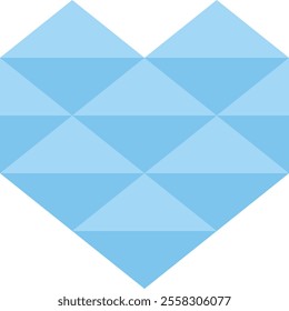 Geometric heart shape made of blue triangles in varying shades, creating a modern and symmetrical design