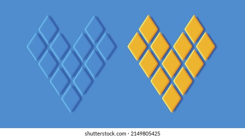 Forma geométrica del corazón hecha de rombos para Ucrania en colores amarillo y azul. Ilustración del vector