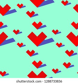 Geometric heart shape seamless pattern, wallpaper cover background for valentine's day, sign symbol heart with shadow. Vector illustration.