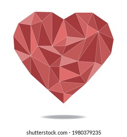 Geometric heart shape - vector drawing of a floating red heart