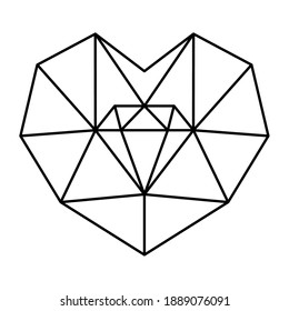 Geometrische Herzform. Poligonales Vektorgrafik-Herz mit Diamant im Logo-Design. Liebessymbol. Einfaches lineares Symbol. Valentinstag oder Hochzeitseinladung einzeln auf weißem Hintergrund.