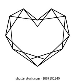 Geometric heart shape. Vector illustration of poligonal heart logo frame design. Love symbol. Simple linear icon. Valentine's day or wedding invitation element isolated on white background.