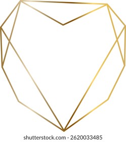 Geometric heart shaped golden frame forming a polygonal heart, ideal for wedding invitations, Valentine's Day cards, or any design requiring a touch of elegance and modernism