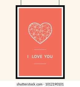 Geometric Heart Shapes  vector on vintage red background and black borders.
