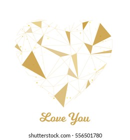 Geometric Heart with triangles in gold style
