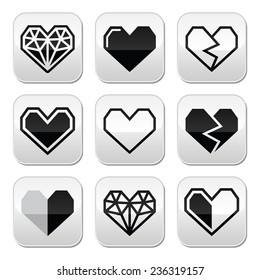Geometric heart for Valentine's Day grey square buttons