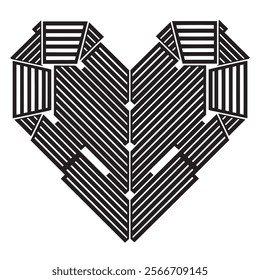 Geometric Heart Valentine's Illustration black and white