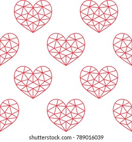 Geometric heart vector seamless pattern, Valentine's Day red hearts on white background.

Repetitive cubic heart shapes repetitive wallpaper - love concept