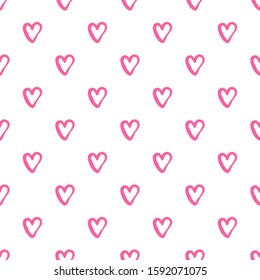 Geometric hearts seamless pattern on white background. Valentines Day backdrop. Design for fabric, textile print, wrapping paper. Vector illustration