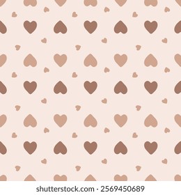 Geometric Hearts Seamless Pattern. Valentine`s day decorative print illustration. Caramel Warm color print for cafe, bakery. Vector