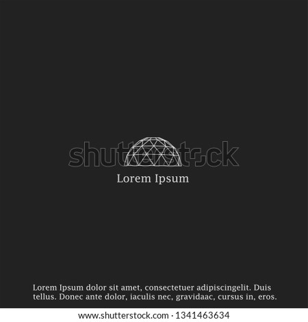 Geometric hemisphere with company name and text, vector illustration on a dark background, which can be used as a logo, icon